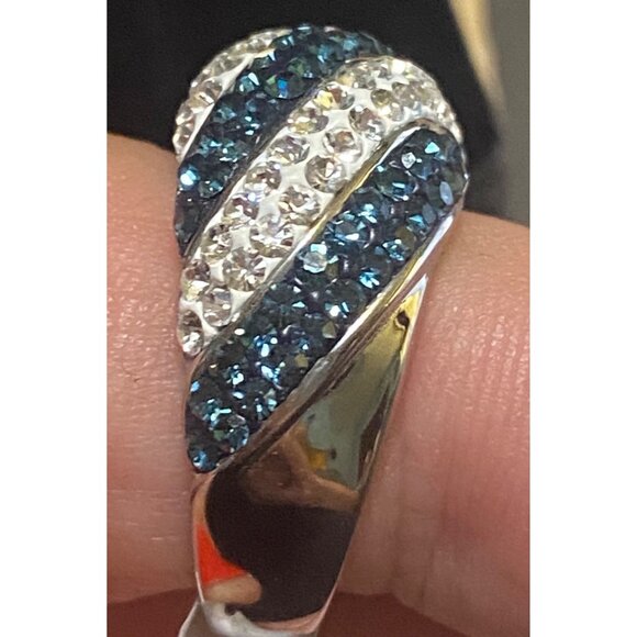 Ring Size 7 Stainless Steel CZ White Blue Women Semi-Precious Stone - Picture 2 of 9